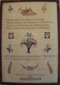 "Our House" embroidered by daughter, Dorothy Dawes Young in 1925.