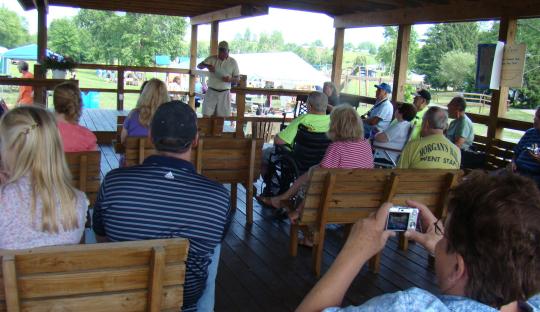 Dave Adair speaks in the pavilion, which was the site of the original train station in Campbell's Station.