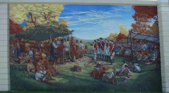 Mural on floodwall along the Ohio River