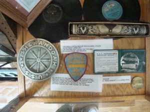 One of many glass cases filled with memorabilia