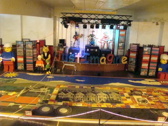 World's Largest Lego Mural on gym floor.