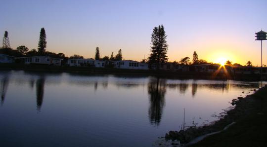 Sunset on the lake at their  backdoor