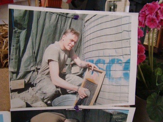 Washboard kit being used by a member of the armed services.
