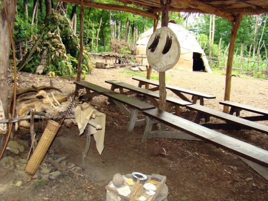 Hunting camp with tools for hunting and fishing
