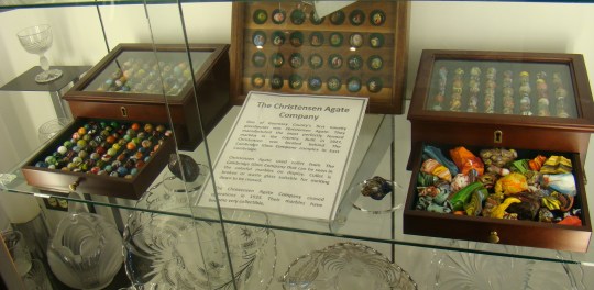 These marbles from Christensen Agate Co. were made from Cambridge cullet glass.