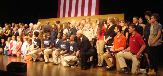 Students in attendance had the opportunity to be on stage with the Glenns and Rose.