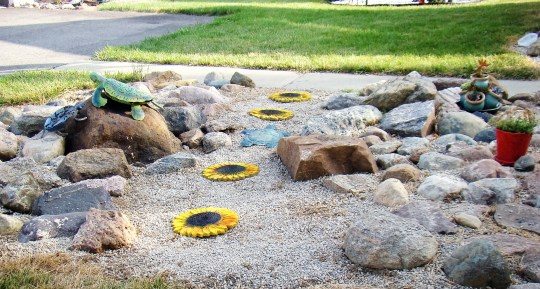 Sunflower stepping stones invite exploration.