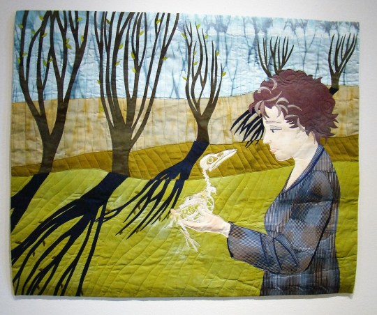 Kate's skeleton bird was done as a self-portrait of her feeling stuck in life. The bird appears to be giving her advice.