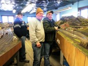 Dave and his son, Alan, look over their large HO display.