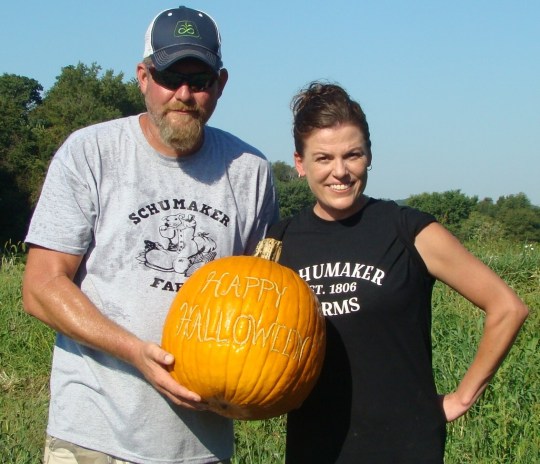 thumbnail_Schumaker Chad and Leigha with scarred pumpkin
