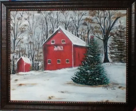 cathy flag barn in snow