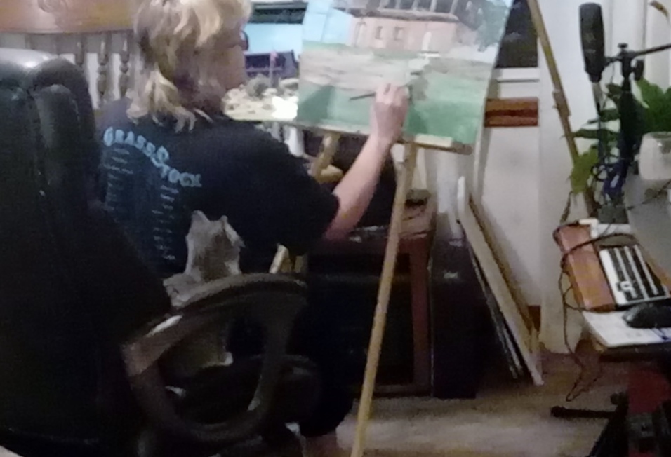 cathy painting with cat molly