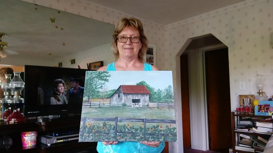 cathy sunflowers and barn
