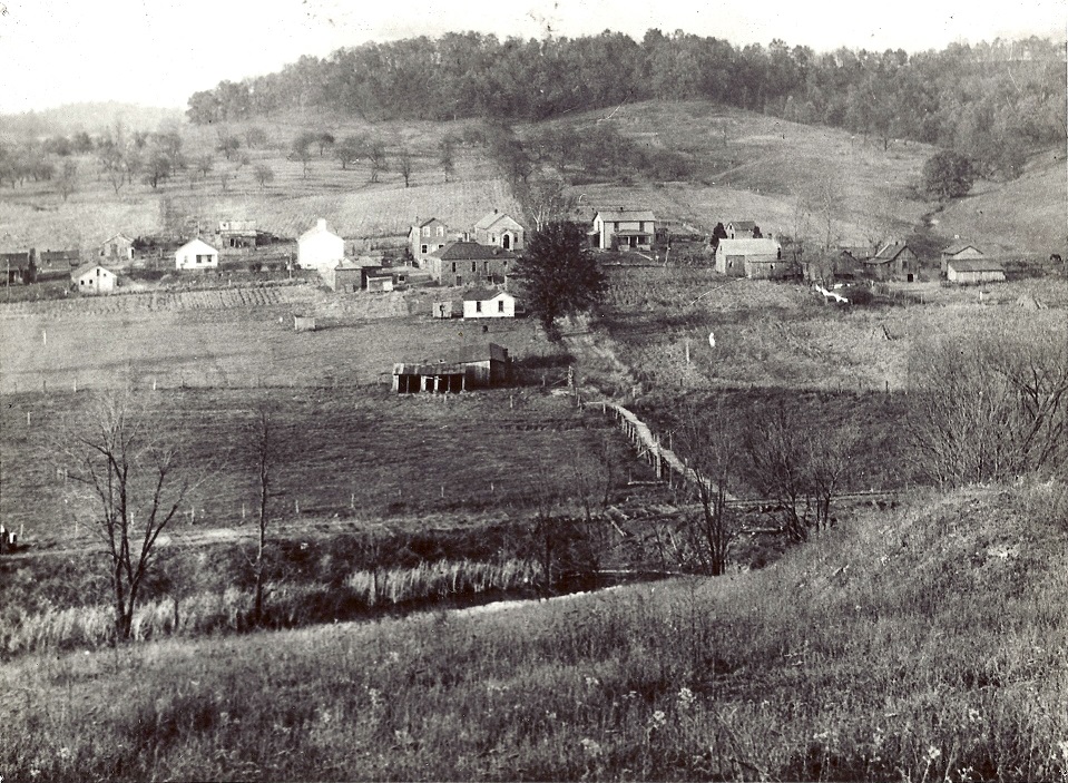 1934 photo of Buckeyeville. Old wood bridge miners would use to go home from work.